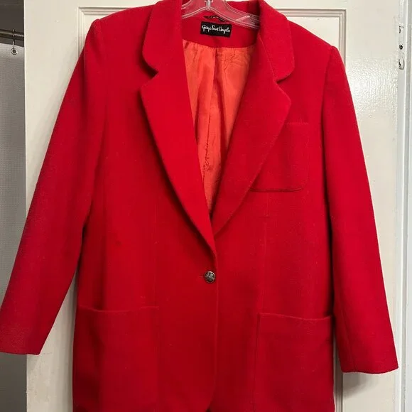VTG Giorgio Sant' Angelo Women's 100% Wool RED Blazer One Button Silver Size 12 - Picture 1 of 10
